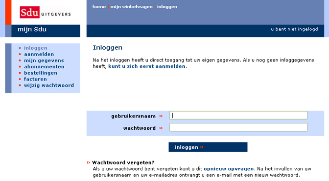 Mijn Sdu , Landingspagina